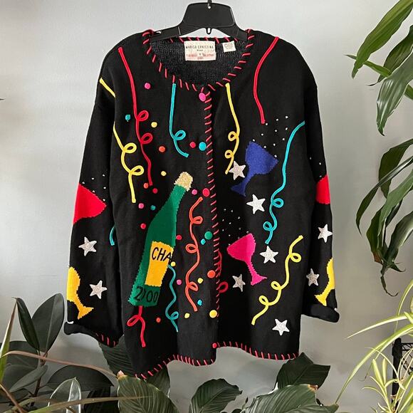 Vintage Y2k Marisa Christina New Years Eve Sweater Cardigan XL - Picture 1 of 10